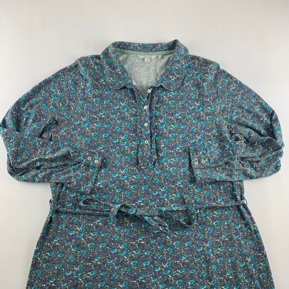 Boden Blue Green Collared Midi Shirt Dress with Sash Size 16 L 0064 - Picture 2 of 7